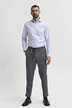 Selected Camisas|Camisas Clássicas-Camisa de manga comprida de vestir 100% algodão. Azul