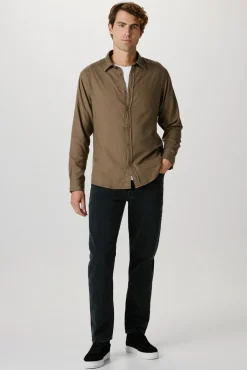 Selected Camisas-Camisa de manga comprida com corte slim Castanho