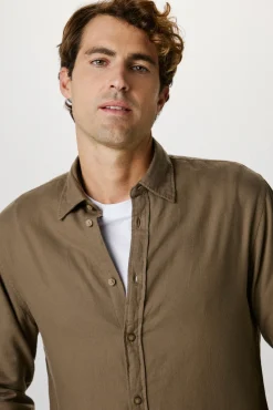 Selected Camisas-Camisa de manga comprida com corte slim Castanho