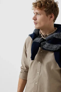 Selected Camisas-Camisa de manga comprida Slim Fit confecionada com algodão reciclado Tostado