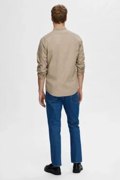 Selected Camisas-Camisa de manga comprida Slim Fit confecionada com algodão reciclado Tostado