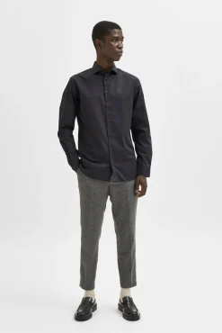 Selected Camisas|Camisas Clássicas-Camisa de manga comprida 100% algodão Preto