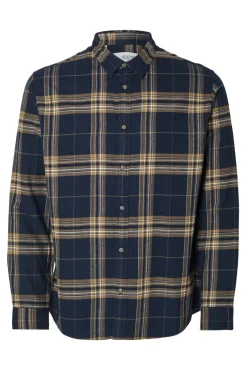 Selected Camisas-Camisa de manga comprida com corte slim Azul