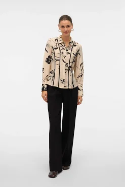 Vero Moda Blusas-Camisa de manga comprida com linhas bordadas Tostado