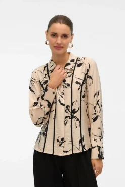 Vero Moda Blusas-Camisa de manga comprida com linhas bordadas Tostado