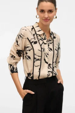 Vero Moda Blusas-Camisa de manga comprida com linhas bordadas Tostado