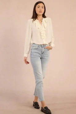 Molly Bracken Blusas-Camisa de manga comprida com detalhe de babados Ecru