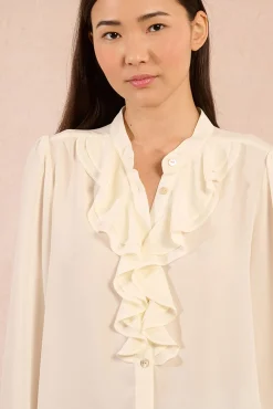 Molly Bracken Blusas-Camisa de manga comprida com detalhe de babados Ecru