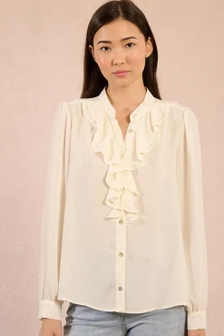 Molly Bracken Blusas-Camisa de manga comprida com detalhe de babados Ecru