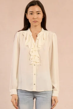 Molly Bracken Blusas-Camisa de manga comprida com detalhe de babados Ecru