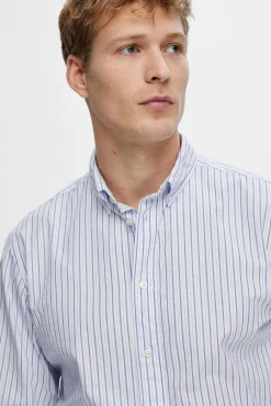 Selected Camisas-Camisa de manga comprida Slim Fit confecionada com algodão reciclado Impress&atilde;o