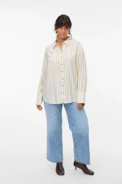 Vero Moda Curve Blusas-Camisa de manga manga comprida plus size Tostado