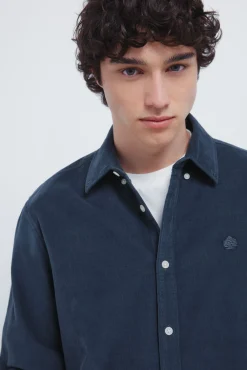 Springfield Camisas-Camisa de micro veludo cotelê azul