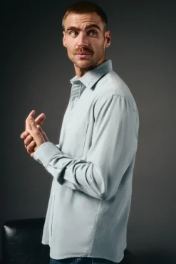 OOTO Camisas-Camisa de microveludo lisa Azul