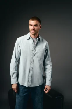 OOTO Camisas-Camisa de microveludo lisa Azul