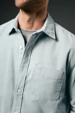 OOTO Camisas-Camisa de microveludo lisa Azul