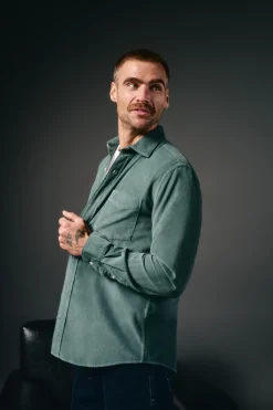 OOTO Camisas-Camisa de microveludo lisa Verde