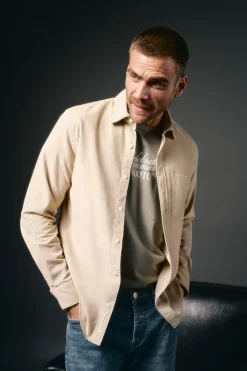 OOTO Camisas-Camisa de microveludo lisa Tostado