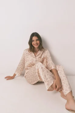 Women'secret Pijamas-Camisa de pijama longa de cetim rosa