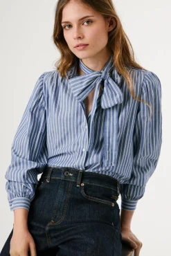 Pepe Jeans Blusas-Camisa de Popelina listrada azul
