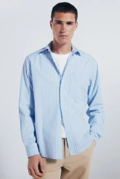 Springfield Camisas-Camisa de popelina riscas azul