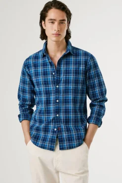 Pepe Jeans Camisas-Camisa de Popelina xadrez de corte regular azul