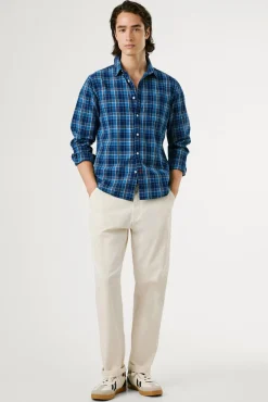 Pepe Jeans Camisas-Camisa de Popelina xadrez de corte regular azul