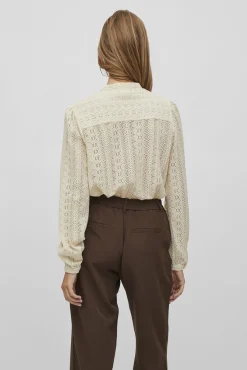 Vila Blusas-Camisa de renda Tostado