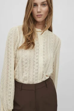 Vila Blusas-Camisa de renda Tostado