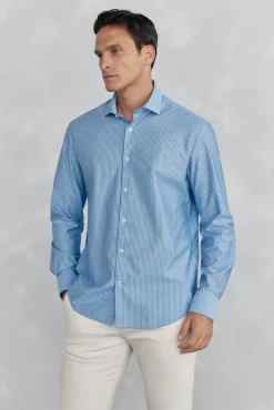 Pedro del Hierro Camisas|Camisas Clássicas-Camisa de riscas malha Azul