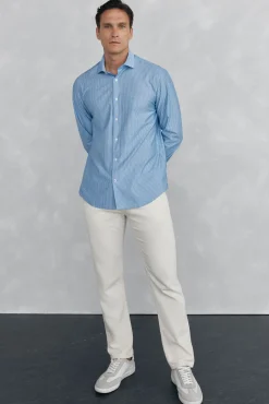 Pedro del Hierro Camisas|Camisas Clássicas-Camisa de riscas malha Azul