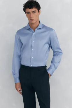 Pedro del Hierro Camisas-Camisa de sarja lisa, fácil de passar + anti-odor, corte slim Azul