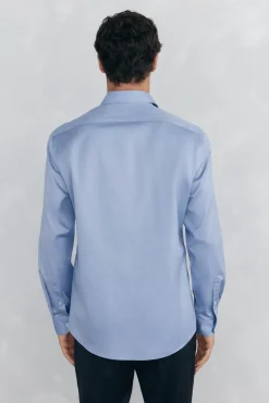 Pedro del Hierro Camisas-Camisa de sarja lisa, fácil de passar + anti-odor, corte slim Azul