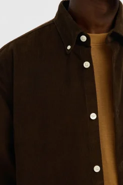 Selected Camisas-Camisa de veludo cotelê 100% algodão orgânico Castanho