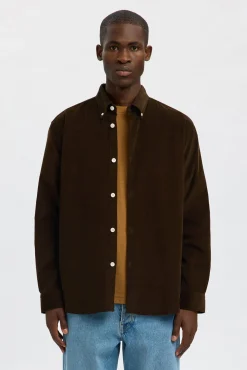 Selected Camisas-Camisa de veludo cotelê 100% algodão orgânico Castanho