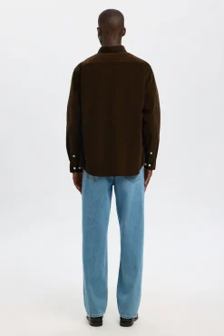 Selected Camisas-Camisa de veludo cotelê 100% algodão orgânico Castanho