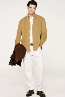 Selected Camisas-Camisa de veludo cotelê 100% algodão orgânico Castanho