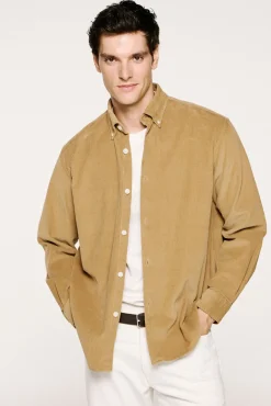 Selected Camisas-Camisa de veludo cotelê 100% algodão orgânico Castanho