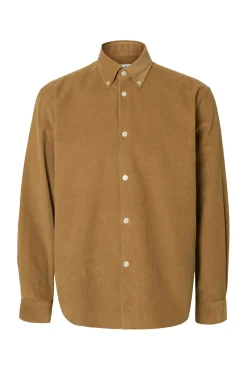 Selected Camisas-Camisa de veludo cotelê 100% algodão orgânico Castanho