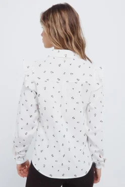 Springfield Blusas-Camisa de veludo cotelê com babados nos ombros cru