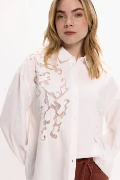 Vila Blusas-Camisa de viscose e algodão com renda Branco