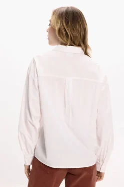 Vila Blusas-Camisa de viscose e algodão com renda Branco