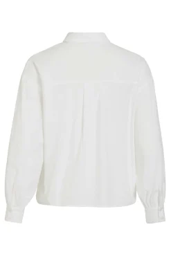 Vila Blusas-Camisa de viscose e algodão com renda Branco