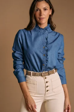 Polín Et Moi Blusas-Camisa denim com babados Javiera Azul