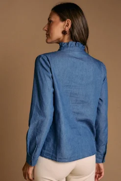 Polín Et Moi Blusas-Camisa denim com babados Javiera Azul