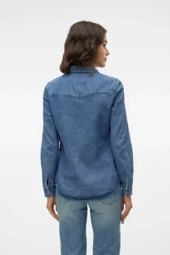Vero Moda Blusas-Camisa denim com bolsos no peito Azul