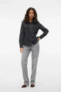 Vero Moda Blusas-Camisa denim com bolsos no peito Preto