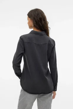 Vero Moda Blusas-Camisa denim com bolsos no peito Preto
