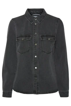 Vero Moda Blusas-Camisa denim com bolsos no peito Preto