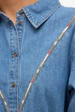 Vero Moda Blusas-Camisa denim com detalhe bordado Azul